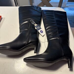 Universal Thread Womens Kendra Wide Calf Kitten Heel Tall Boots Black 6-WC